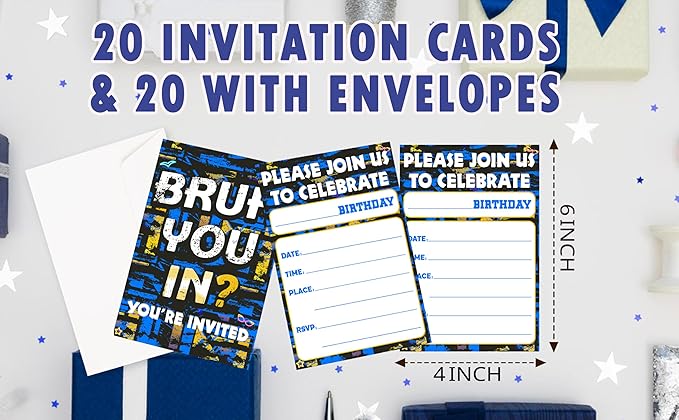 CLIRBE Bruh Birthday Party Invitations, Glow Neon Invited Birthday Invitations For Brother Bro Teen Boys, 20 Invites Cards With 20 Envelopes, Party Supplies Favors -H03