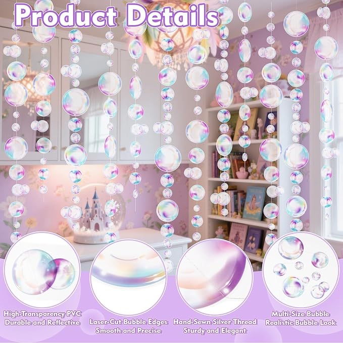 Transparent Bubble Garlands - Colored Bubble Decorations Mermaid Birthday Decorations Hanging Streamer Under The Sea Ocean Garland for Birthday Baptism Wedding Room Wall Decor Party Supplies