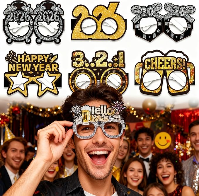 12 Pcs 2026 New Years Eve Glasses, New Year’s Eve Party Supplies 2026, 2026 Happy New Year Glasses, Happy New Year Decorations 2026, New Year’s Eve Decorations