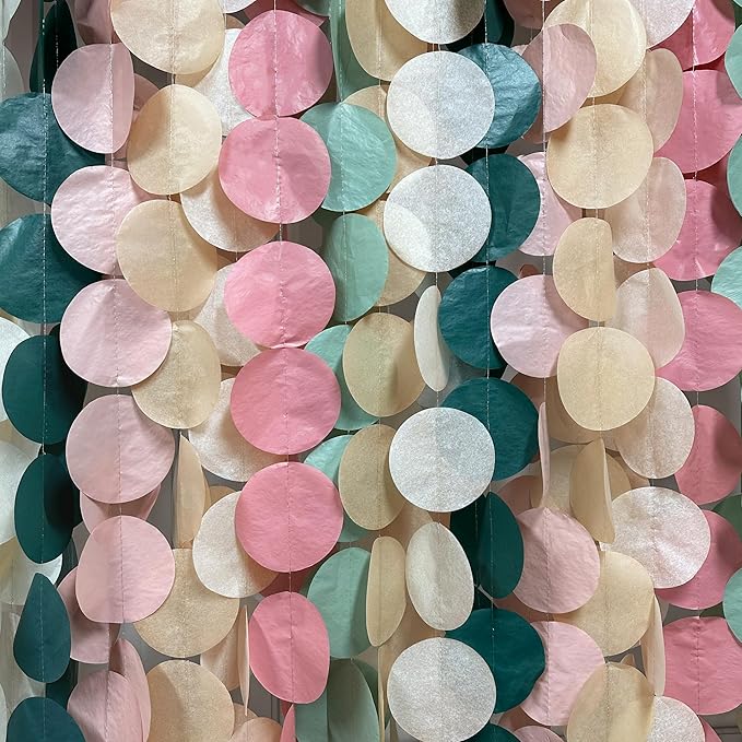 205 Ft Sage Green Dusty Rose Pink Khaki Beige Circle Dot Backdrop Garland Tissue Paper Polka Dots Hanging Streamer for Girl Wild Jungle Safari Woodland Baby Shower Birthday Party Decorations Supplies