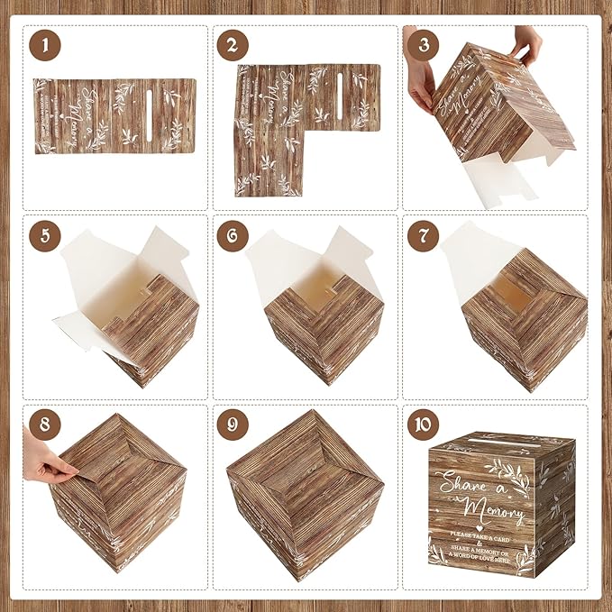 Pajean 50 Pcs Share a Memory Cards for Collections of Life, Memory Cards Box for Guest Ideas Funeral Graduation Wedding Bridal Shower Birthday Anniversary Retirement(Wood Color)