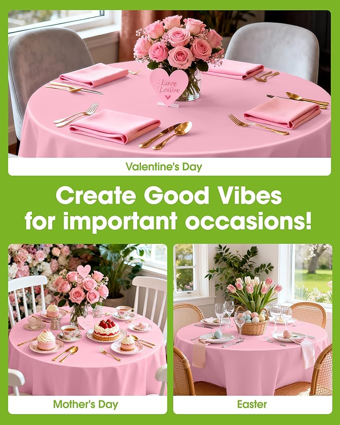 Pureegg Plastic Table Cloth Disposable 6 Pack, 84'' Round Table Cloths, Easter Party, Valentines, Mothers Day Decorations, Tablecloths, Round, Pastel Plastic Cover, Waterproof, Pink