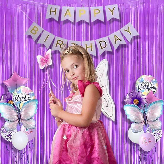 BRAVESHINE Tinsel Photo Backdrop Curtains - 2Pcs 3.2x8.2ft Pastel Purple Fringe Streamer for Easter/Valentines/Hunters/Anniversary/Birthday/Bachelorette/Engagement/Mermaid/Butterfly Party Decorations