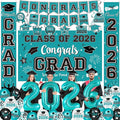 Graduation Teal Decorations 2026 Include Grad Backdrop, Banner, Hanging Swirls, Porch Sign, Balloons for Congrats Grad Party Decorations