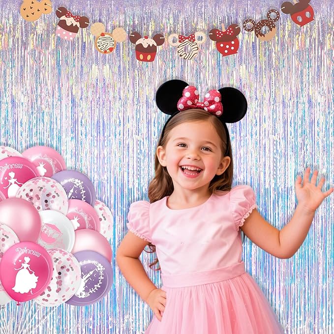 Iridescent Party Decorations Fringe Backdrop, Sparkling Holographic Foil Fringe Tinsel Curtains for Frozen Mermaid Birthday Party Decor - 3.28x6.56ft 2 Packs