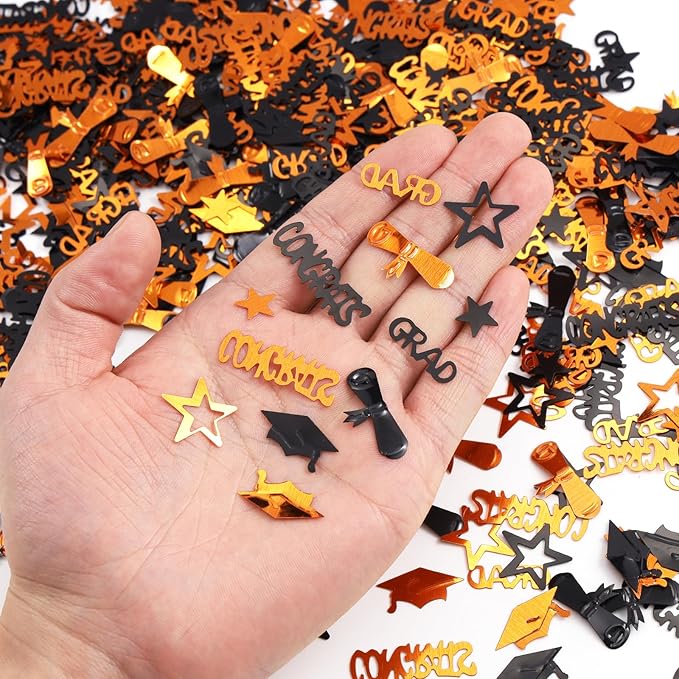 Orange and Black Graduation Confetti 2026, 1000 Pcs Congrats Grad Confetti Class of 2026 Party Table Centerpiece for Graduation Party Decorations