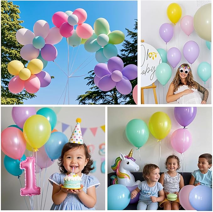 Pastel Balloons Latex Pastel Birthday Decorations 100 Pack 12 inch Round Helium Multicolor Macaron Rainbow Decor for Birthday Rainbow Party Baby Shower Wedding Easter Balloons Decorations