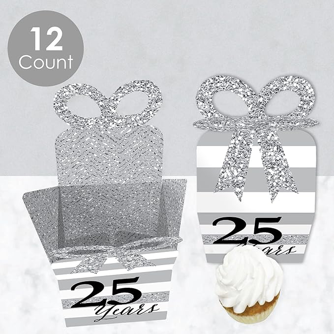Big Dot of Happiness We Still Do - 25th Wedding Anniversary - Square Favor Gift Boxes - Anniversary Party Bow Boxes - Set of 12