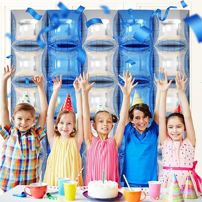 50PCS Blue and Silver Balloon Wall, 19'' Reusable DIY Mylar Double Side Square Balloons Garland Tunnel Arch Kit for Baby Shower Anniversary Bachelorette Birthday Engagement Bridal Decor