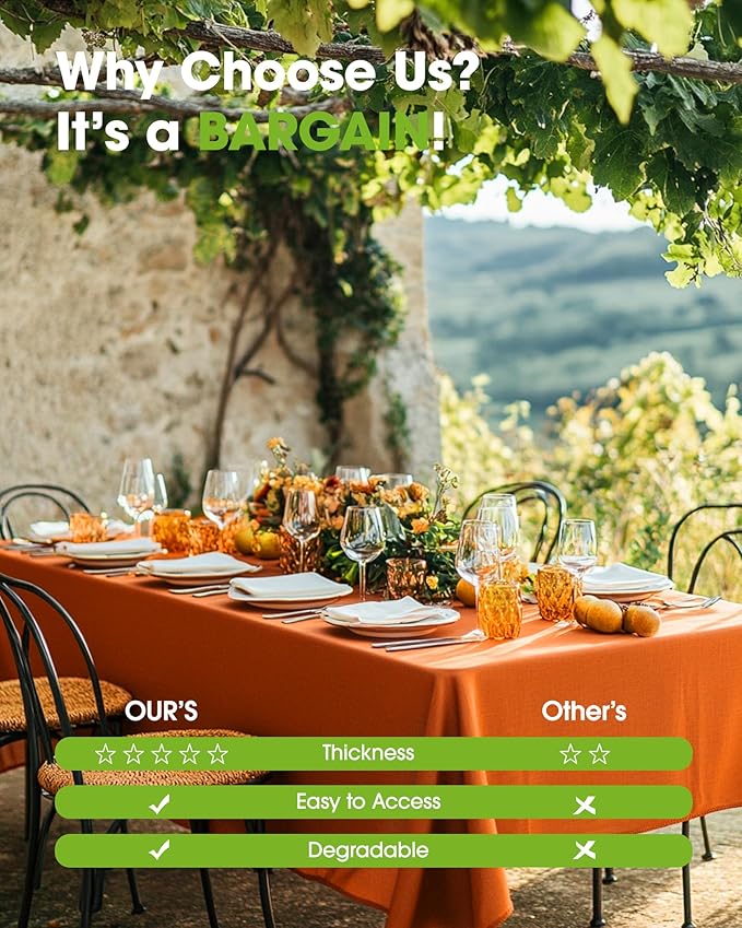 Pureegg Plastic Table Cloth Disposable 6 Pack, 54 x 108 Inch Table Cloths, Halloween Party, Thanksgiving Decorations, Harvest, Fall Tablecloths, Rectangle Tables, Waterproof, Orange
