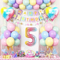 5th Birthday Decorations Rainbow,Gradient Number 5 Balloon,Pastel Happy Birthday Banner Fringe Curtain Heart Foil Balloons Boys Girls 5 Year Old Decor