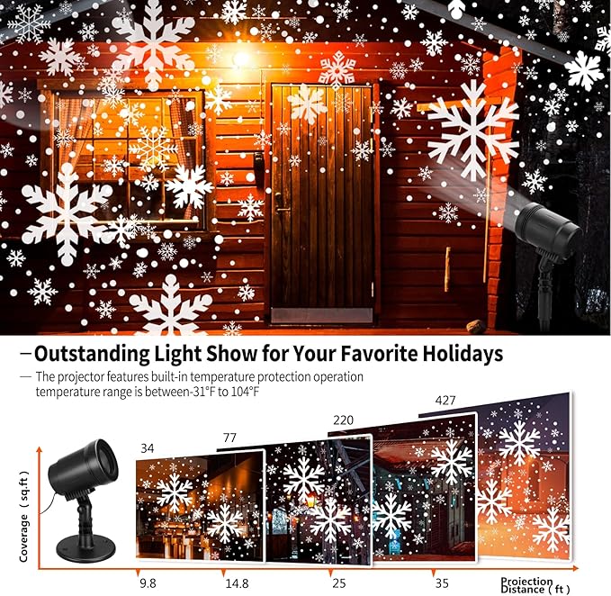 Snowflake Projector Lights Outdoor Waterproof, Snow Holiday Projector Lights, 360°Roating LED Snowflake Light, Snowflake Decoration for House, Yard, Wall, Outside and Indoors