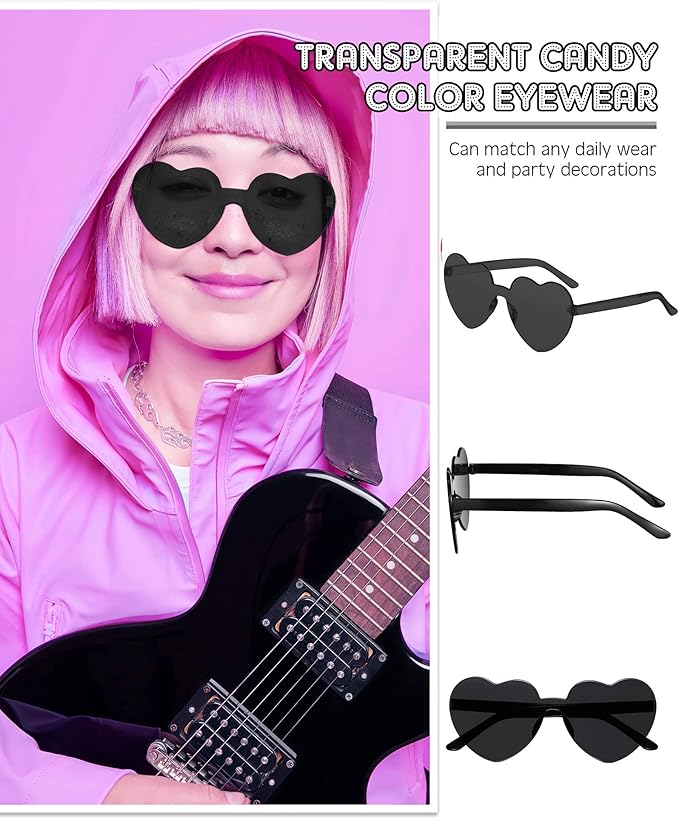 Frienda 8 Pairs Heart Shaped Sunglasses for Women Rimless Heart Glasses Candy Color Sunglasses for Party Favor