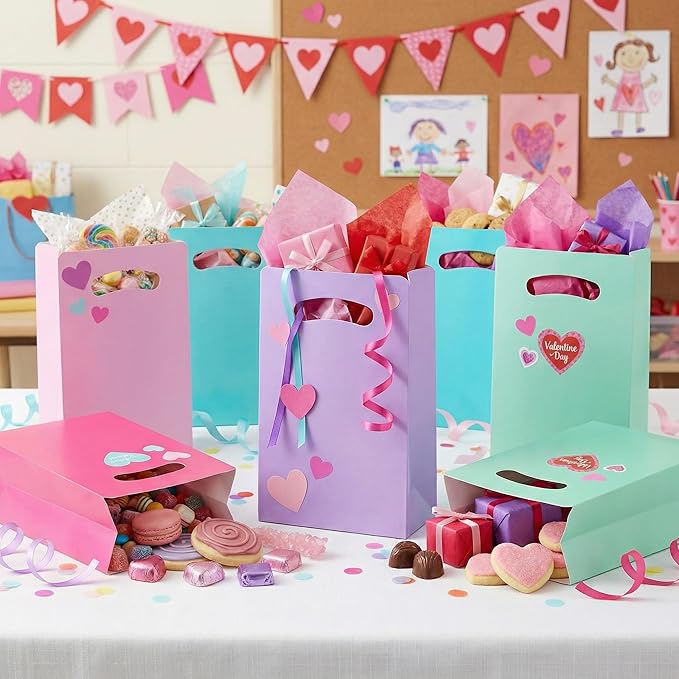 UnicoPak 15 Pack Pastel Party Favor Bags - 6x3x9" Matte Goodie Bags in 5 Assorted Colors for Birthday, Wedding, Baby Shower - Sturdy Teal Pink Purple Blue Gift Bags with Handles, Customizable for Treats & Cookies
