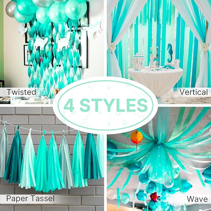PartyWoo Mint Green Crepe Paper Streamers, 4 Rolls of 328ft for Party, Wedding, Birthday, Baby Shower Decorations by PartyWoo