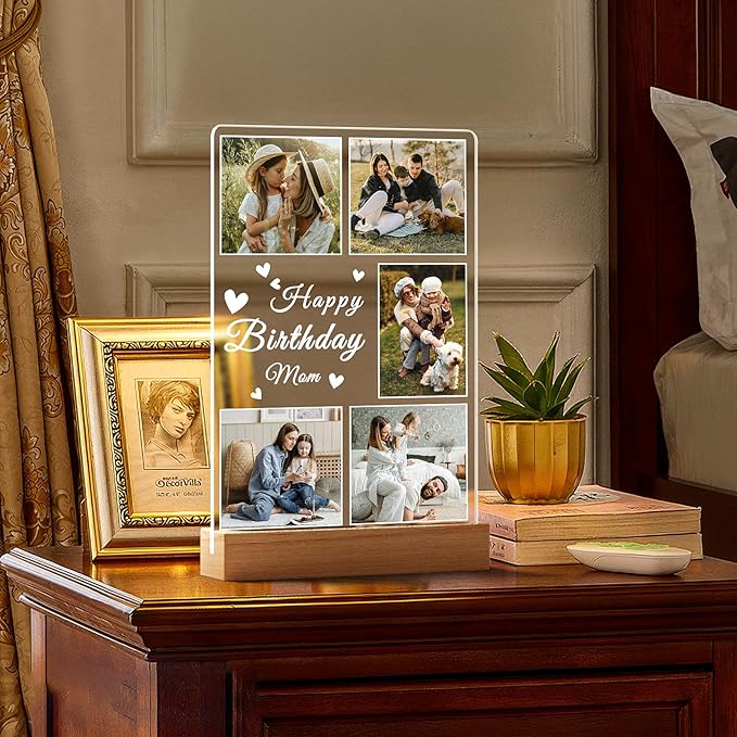 Personalized Birthday Gifts for Mom from Daughter Son, Custom Picture Frames with Photo, Customized Photo Frame with Night Light, Personalized Mothers Day Gifts for Mom Baby Kids Family