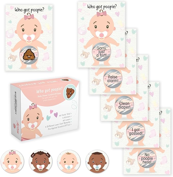 Party Hearty Baby Shower Games for Girl, 66 Poopie Emoji Scratch Off Lottery Tickets, Baby Games Ideas, Scratch Off Game