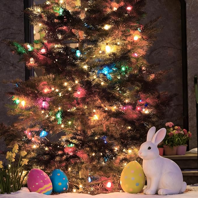 LAMPHOME Easter Decorations Mini String Lights, 300 Lights 63.8Ft (2 Pack of 150L), Multicolor Plug in Connectable Easter Lights for Indoor Outdoor Easter Garland, Tree & Holiday Party Decor