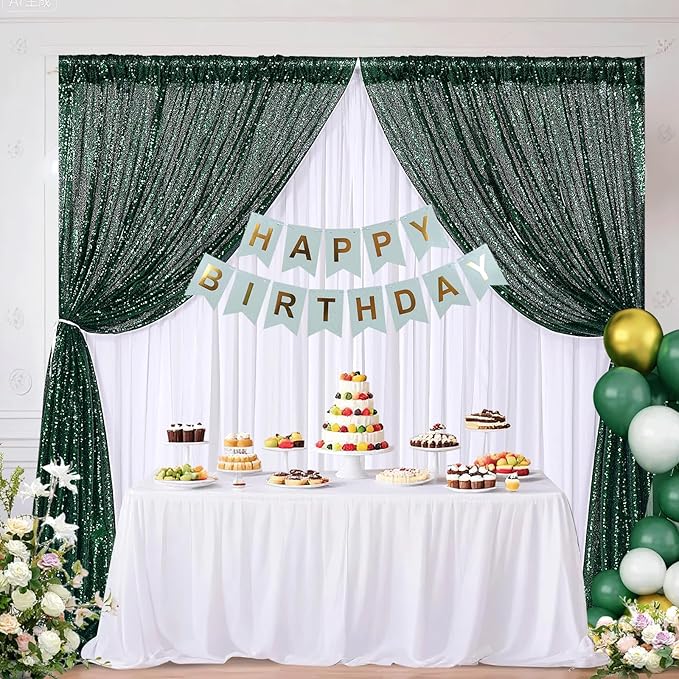 B-COOL Sequin Backdrop Curtains 2 Packs 2ftx8ft Emerald Green Sparkle Backdrop Fabric Glitter Backdrop for Party Ceremony Wedding Birthday Decoration