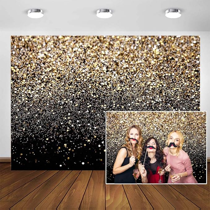 CYLYH 12X10ft Black and Gold Backdrop Gold Spots Backdrop Vinyl Photography Backdrop Vintage Background for Family Birthday Party Newborn Studio Props