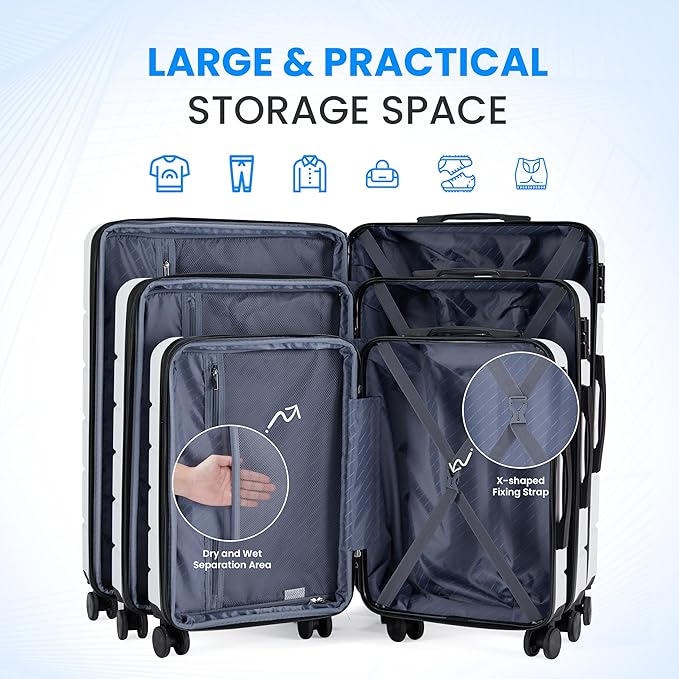 Simple Deluxe 24 Inch Expandable Hardside Carry On with Spinner Wheels & TSA Lock, ABS Hard Shell Lightweight Rolling Luggage Suitcase, White