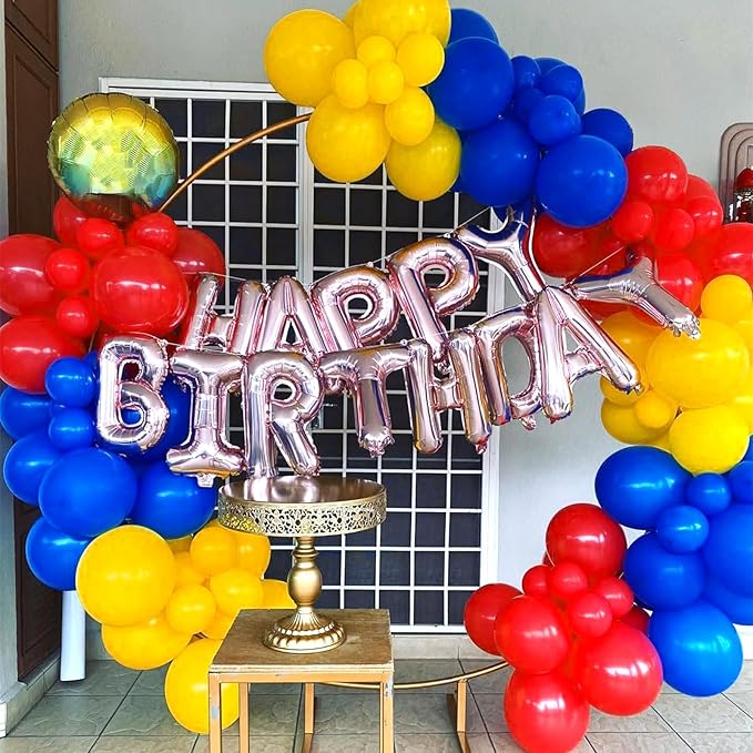 Red Blue Yellow and Gold Balloons Arch Kit 144pcs Carnival Circus Balloon Garland with Confetti Latex Balloons for Baby Shower Wedding Birthday Video Game Cartoon Theme Party Decorations