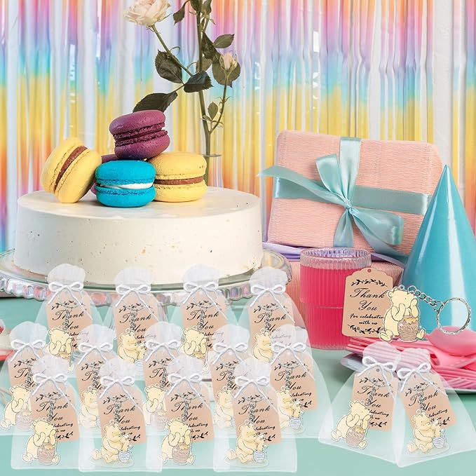 Winnie Baby Shower Decorations, 72 Pcs Winnie Party Favors, 24 Keychains, 24 Tags, 24 Gift Bags for Winnie Themed Baby Shower