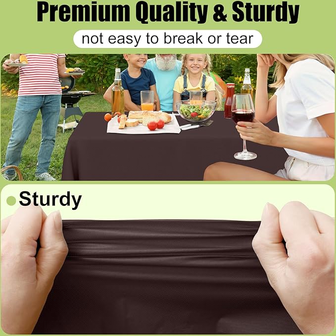 Smiry Disposable Table Cloth - 10 Pack, 54 x 108 Inch Waterproof Rectangle Tablecloths for Parties, Decorative Plastic Table Cover, Leakproof & Sturdy, Coffee