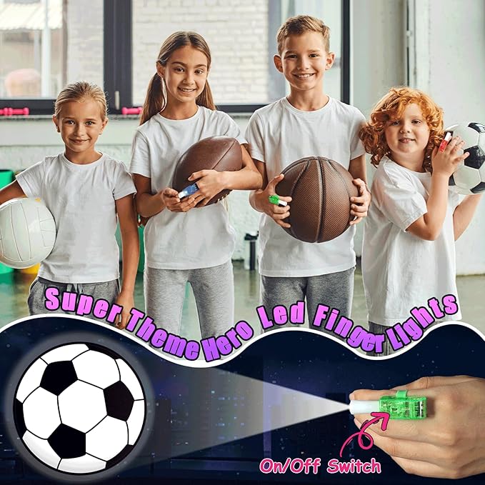 36 PCS Sport Party Favors Football LED Light Up Finger Lights, Glow in the Dark Basketball Baseball Soccer Party Finger Flashlight Bulk for Sport Goodie Treat Bag Stuffers Game Birthday Party Supplies