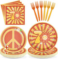 96Pcs 70s Party Decorations Hippie Daisy Flower Plates and Napkins Hippie Peace Symbol Tableware for Baby Girl Theme Groovy Yellow Birthday 70s Retro Baby Shower Party Supplies Serves 24