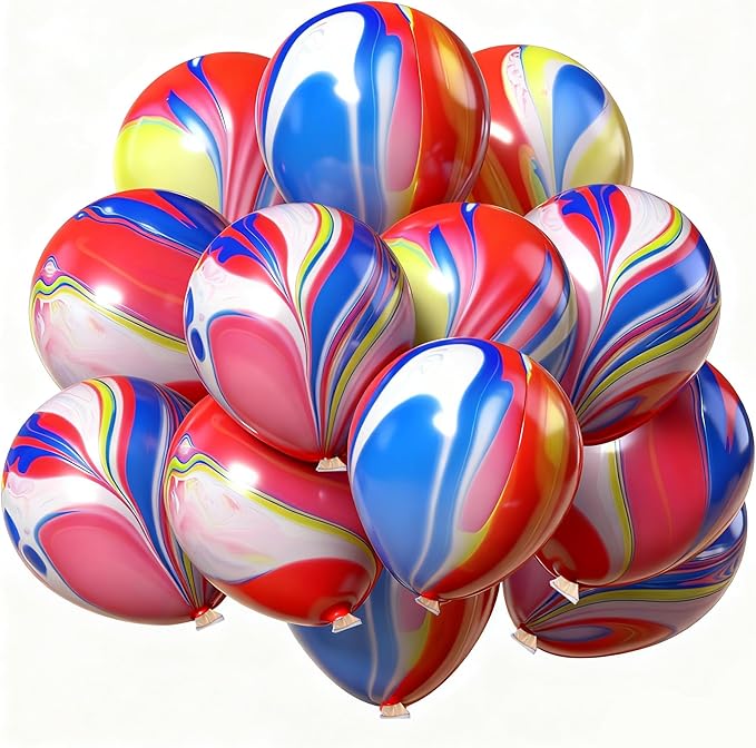Rainbow Tie Dye Balloons - 50 PCS 12 Inch Marble Agate Latex Swirl Hippie Party Balloons for Tie Dye & Christmas Birthdays