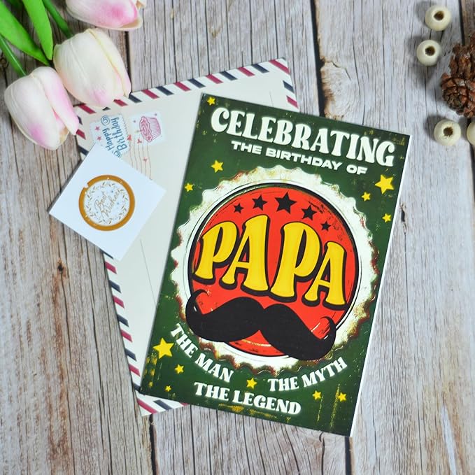 Grandpa Birthday Card, Birthday Card for Papa with Seal and Envelope, Papa Cards from Kids, Granddaughter, Grandson