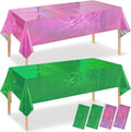4 Pcs Iridescent Pink and Green Tablecloth Party Decorations, Holographic Foil Plastic Table Cloths for Rectangle Tables, Disposable Green and Pink Table Cover for Witch Theme Birthday Party Supplies