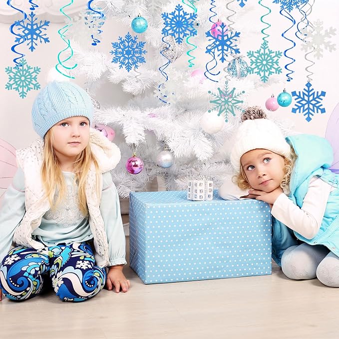 CCINEE 36pcs Christmas Snowflake Hanging Foil Swirls, Winter Snowflake Hanging Decoration Christmas Foil Ceiling Hanging Swirls for Frozen Winter Xmas Holiday Party Supplies（Pre-Assembled）