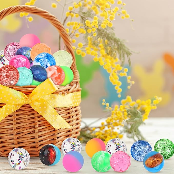 Hxezoc 24 Pcs Bouncy Balls for Kids, 32mm 6 Styles Rubber Bounce Balls Bulk for Party Favors, Goodie Bag Fillers, Easter Gift Bag Stuffers, Basket Stuffers, Classroom Prizes