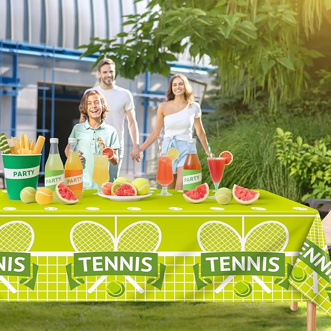Kochorie 2 Pieces Tennis Party Tablecloth Plastic Tennis Ball Party Supplies Disposable Rectangle Tablecloths for Sports Themed Birthday Parties Decorations Supplies