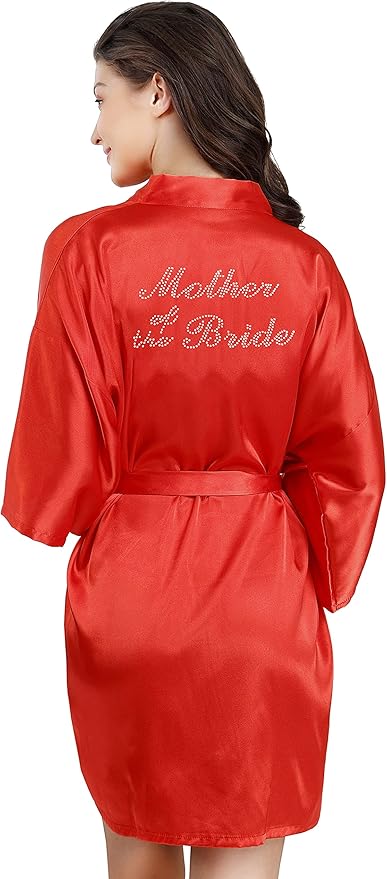 EPLAZA Women's One Size Silver Rhinestones Bride Bridesmaid Short Satin Robes for Wedding Party Getting Ready