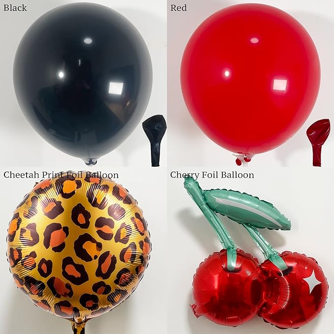 122PCS Cheetah Balloon Arch Garland Kit with Black Red Leopard Print Cherry Balloons for Cheetah Birthday Decorations, Leopard Party Decor, Cherry Theme, Girls Night, Bachelorette