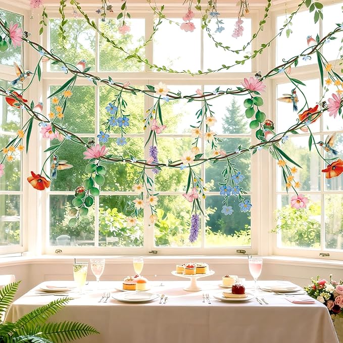 Flower Banner Garland, Baby Shower Decorations, Floral for Enchanted Garden Party, Wedding Wild One Bloom Baby Shower Birthday Fairy Tale Tea Market Spring Supplies Girl Woodland Party