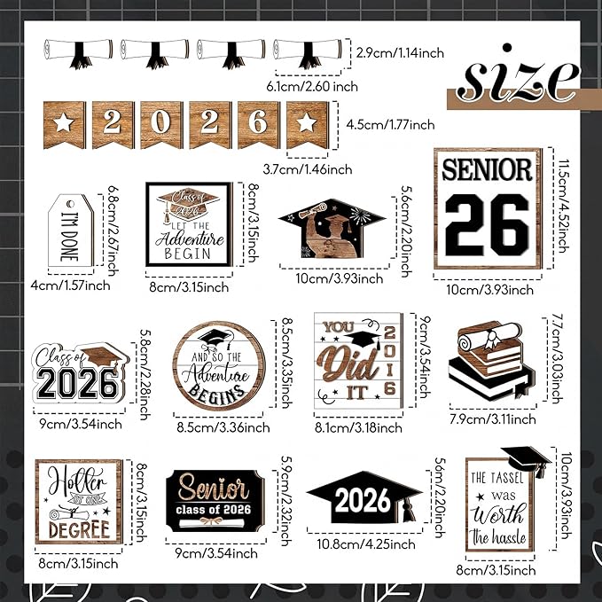 22 Pcs 2026 Graduation Tiered Tray Decor Sets Wooden Graduation Class of 2026 Table Decorations Senior 2026 Gown Diploma Farmhouse Signs for Home Shelf Party Office Desk(Black, White)