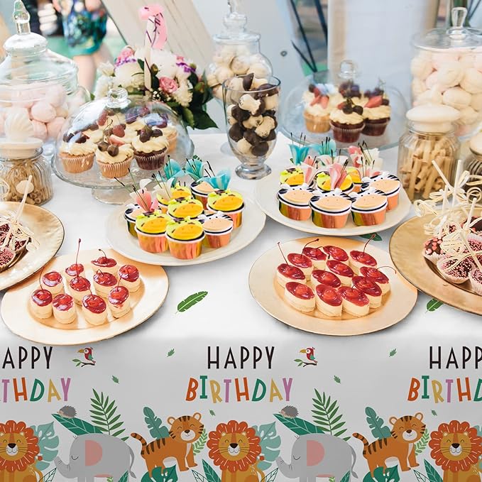Gatherfun Safari Theme Party Supplies Disposable Tablecloth Plastic Waterproof Table Cover for Jungle Safari Birthday Party Decorations, 3 Pack 54X108inch