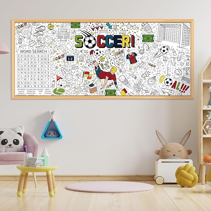 OHOME Soccer Giant Coloring Poster/Tablecloth - Soccer Themed Party Decorations - 30 x 72 Inches Jumbo Coloring Banner Kids Gifts Crafts Activities Decor Party Favors Supplies
