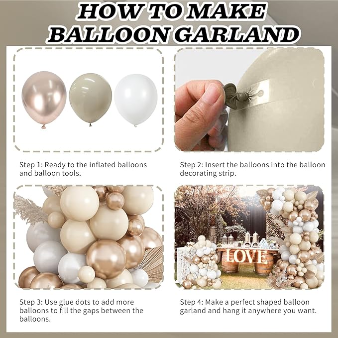 Neutral Balloon Arch Kit 142Pcs Cream White Champagne Gold Balloons Garland Kit Boho Beige Sand White Gold Nude Birthday Party Balloons for Women Baby Bridal Shower Wedding Anniversary Decorations