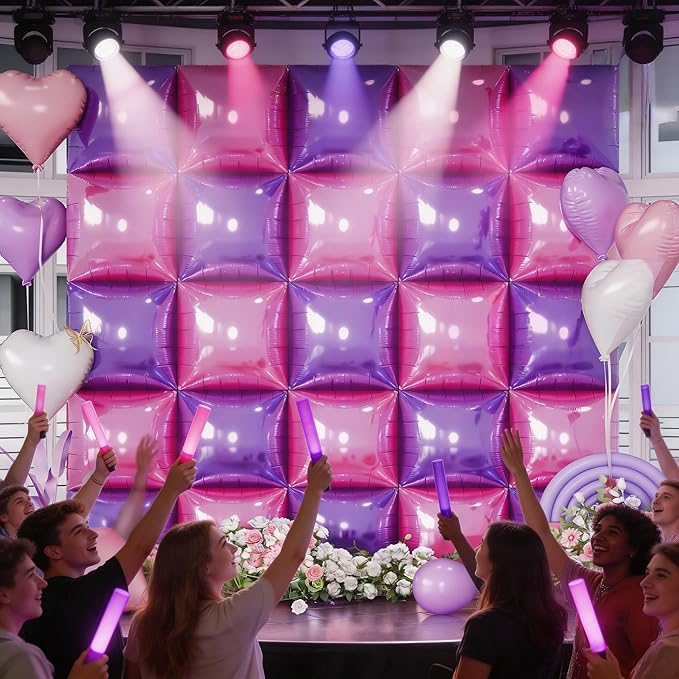 Pink and Purple Square Foil Balloons Wall, 25PCS Double Sided Pastel Pink Metallic Purple Balloons Backdrop Tunnel Flat Background Decorations for Girls Women Butterfly Theme Birthdays Baby Shower