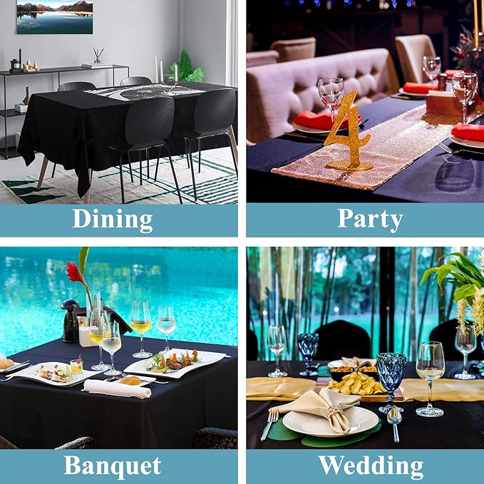 VidaFete Tablecloth 60 * 120inch 10 Pack Rectangle Table Cloth Polyester, Stain Wrinkle Resistant Dining Table Cover for Kitchen Dinning Party Wedding Rectangular Tabletop Buffet Decoration(Black)