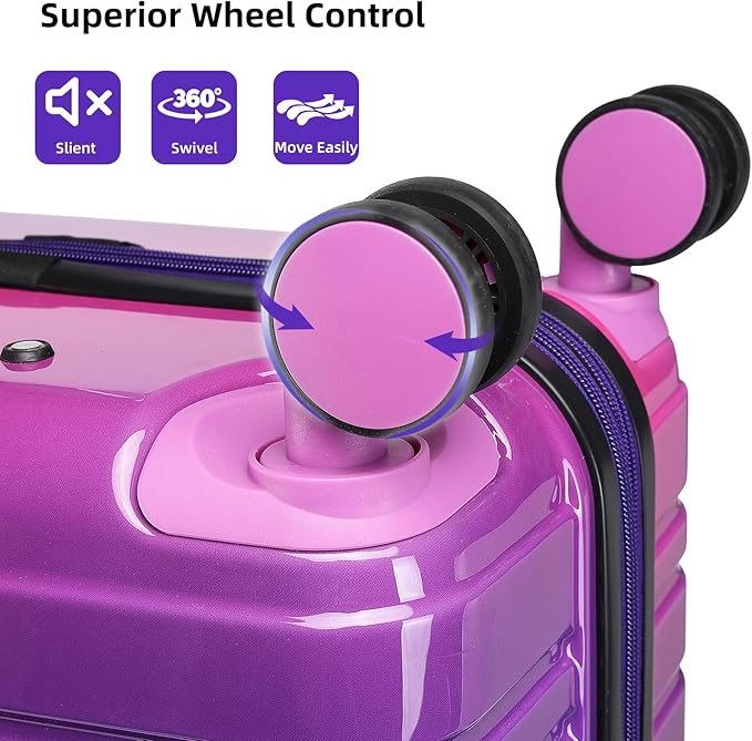 LARVENDER Luggage Sets 3 Piece, 20 Inch Carry on Luggage 22x14x9 Airline Approved Hardside PC+ABS Suitcase Set with Spinner Wheels TSA Lock, Lightweight Luggage Set for Women, Midnight Berry