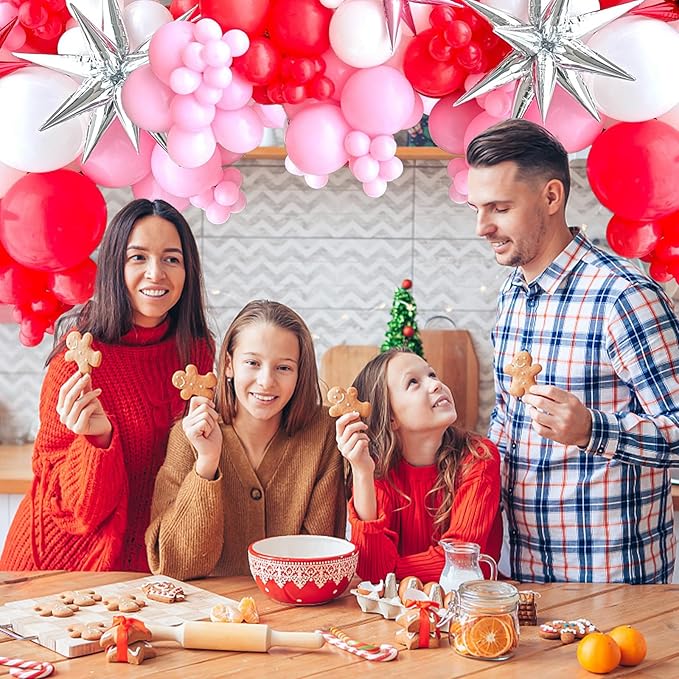 Christmas Balloon Arch 147 Pcs Red Pink White Silver Latex Balloons Garland Kit Pink Red Xmas Candy Cane Foil Balloon for Merry Christmas Birthday Baby Shower Holiday New Year Party Decoration
