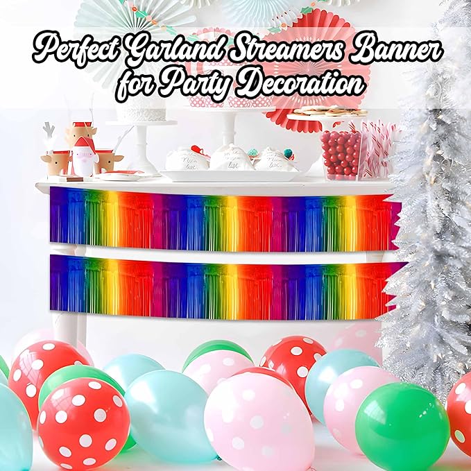 3 Pack 10 Ft Dark Rainbow Foil Fringe Garland Metallic Streamers Tinsel Banner Wall Hanging Garland Backdrop for Parade Floats, Halloween, Christmas, Thanksgiving, New Year Party Decorations