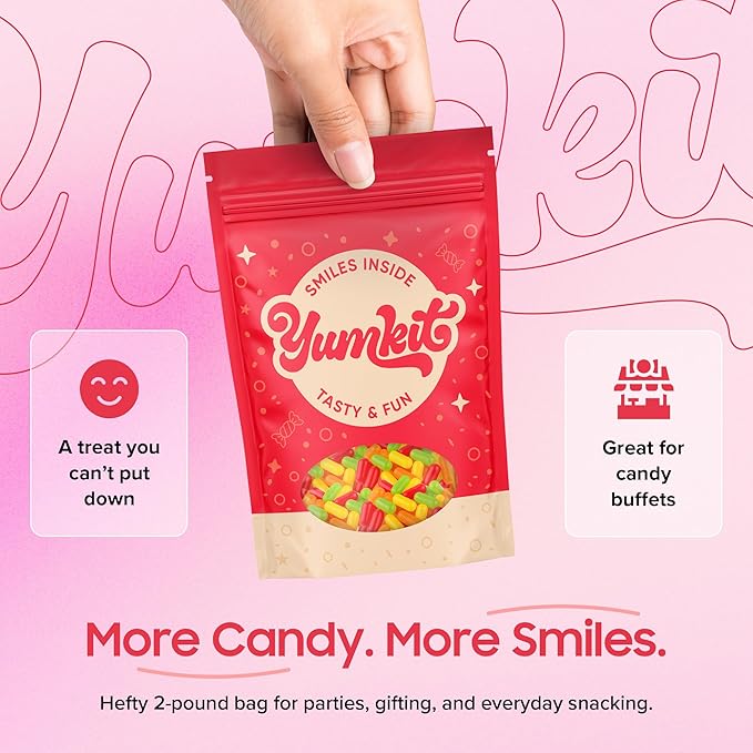 Mike and Ike Candy - 2 lbs Bulk Pack | Assorted Chewy Fruit Candy Bulk | Orange, Cherry, Strawberry, Lemon & Lime Flavor | Big Bag of Sweet Treats for Theater, Goodie Bags & Party Favors | YumKit
