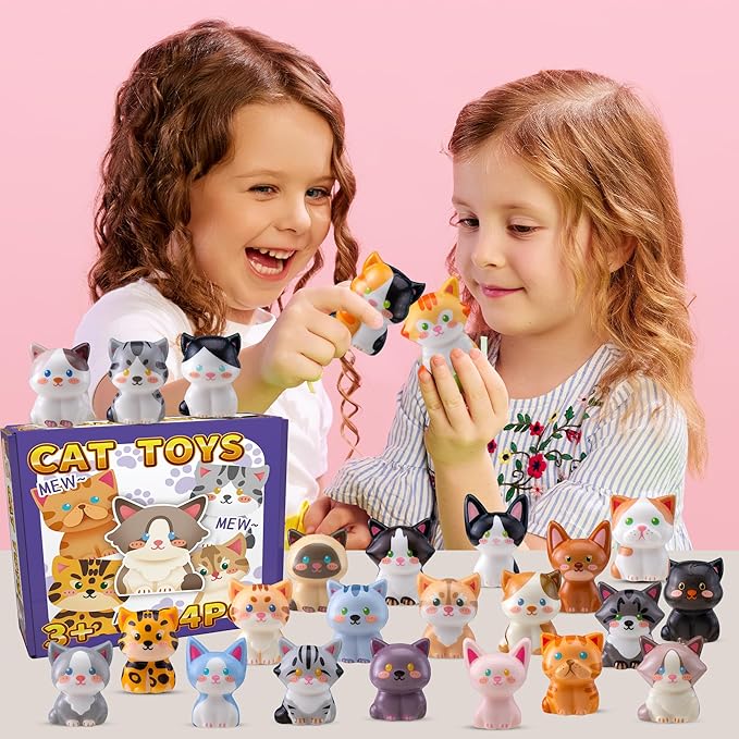 Cat Party Favors for Kids 24PCS Squishy Toys,Goodie Bag Stuffers, Pinata Stuffers,Birthday Gifts for Boys & Girls,Treasure Chest Prizes,Classroom Prizes for Kids (Cat)